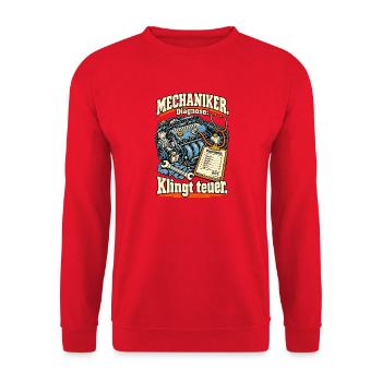 Mechaniker Diagnose klingt teuer - Unisex Pullover - Rot - Vorne - Alina (178cm) & Michal (187cm)