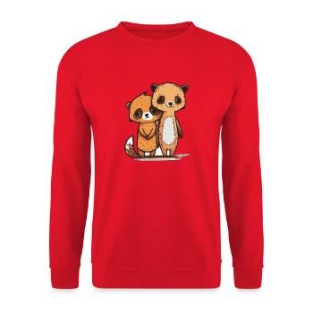 Comic Cute Kawaii Sticker Bär, Erdmännchen, Freund - Unisex Pullover - Rot - Vorne - Alina (178cm) & Michal (187cm)