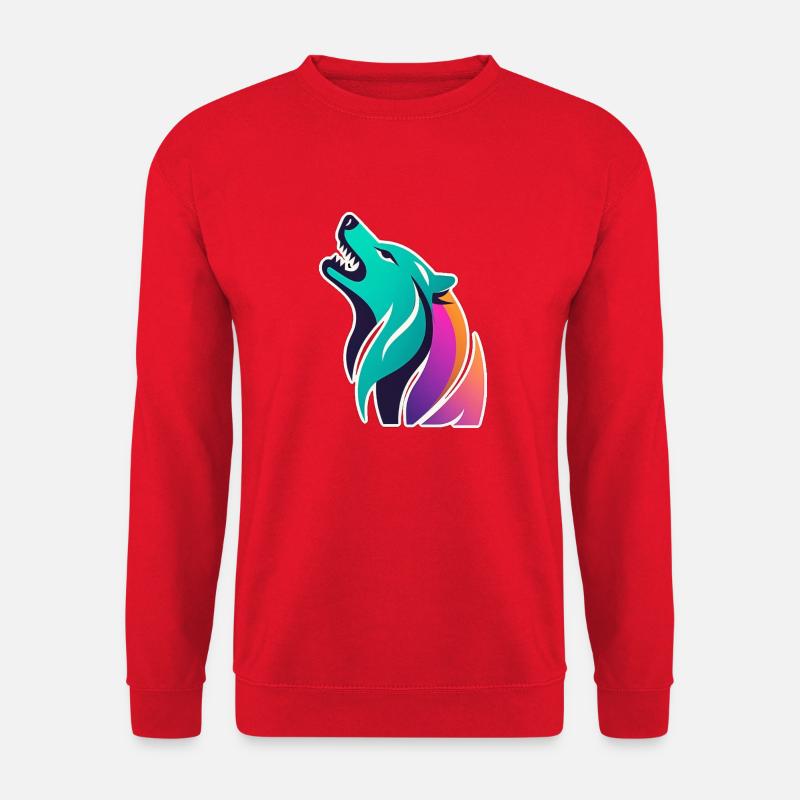 bunter stilisierter Wolf - Unisex Pullover - Rot