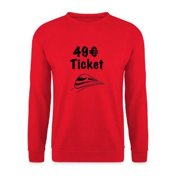 49 ticket bzw Deutschlandticket - Unisex Pullover - Rot - Vorne - Alina (178cm) & Michal (187cm)