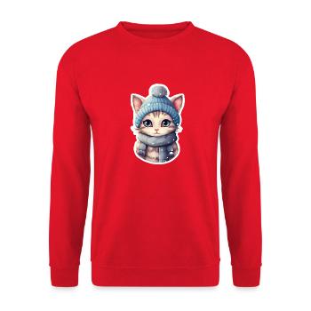 Chat avec chapeau et écharpe - Sweat-shirt Unisexe - rouge - Devant - Alina (178cm) & Michal (187cm)