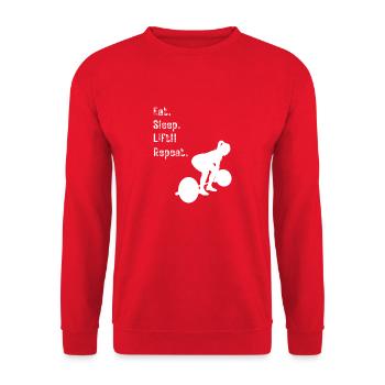 Damen Langhantel - Essen. Schlafen. Heben!! Wiederholen. - Unisex Pullover - Rot - Vorne - Alina (178cm) & Michal (187cm)