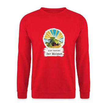 Hier kommt der Maister – Häcksler voraus! - Unisex Pullover - Rot - Vorne - Alina (178cm) & Michal (187cm)