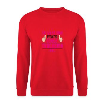Truckerin | LKW Fahrerin | | Humor - Unisex Pullover - Rot - Vorne - Alina (178cm) & Michal (187cm)