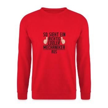 Mechaniker | Spruch | KFZ | Werkstatt - Unisex Pullover - Rot - Vorne - Alina (178cm) & Michal (187cm)