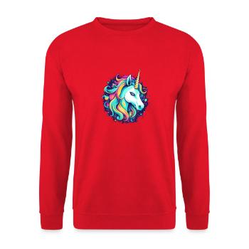 Regenbogen-Einhorn - Unisex Pullover - Rot - Vorne - Alina (178cm) & Michal (187cm)