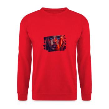 Kreativ Motiv - Frau mit blutiger Lippe - Unisex Pullover - Rot - Vorne - Alina (178cm) & Michal (187cm)