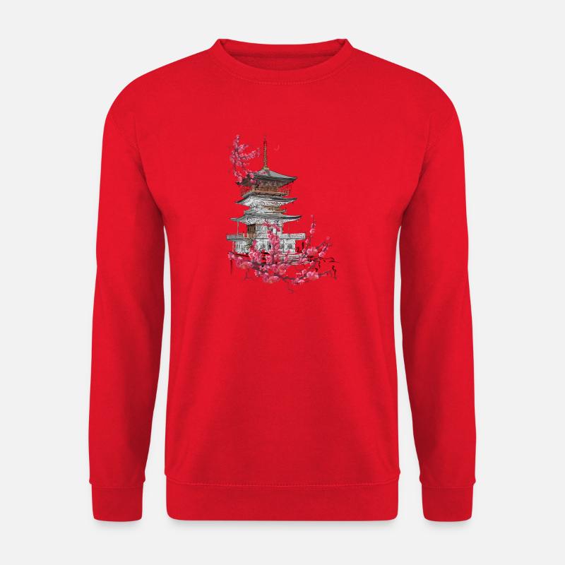 Pagode und Sakura - Unisex Pullover - Rot