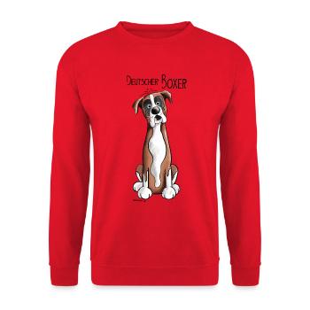 Happy Deutscher Boxer - Unisex Pullover - Rot - Vorne - Alina (178cm) & Michal (187cm)