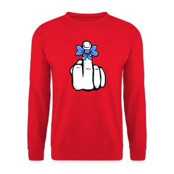 Hand Fuck You! Mittelfinger! süß cool Symbol - Unisex Pullover - Rot - Vorne - Alina (178cm) & Michal (187cm)