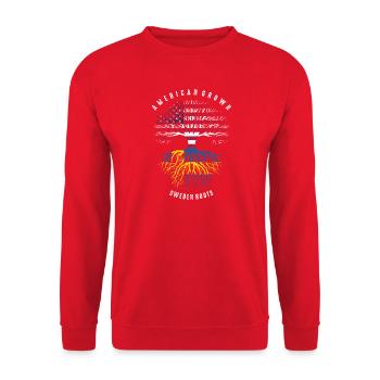 American Grown Sweden Roots - Unisex Pullover - Rot - Vorne - Alina (178cm) & Michal (187cm)