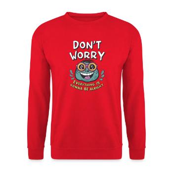 Mach dir keine Sorgen, alles wird gut -Frosch- - Unisex Pullover - Rot - Vorne - Alina (178cm) & Michal (187cm)