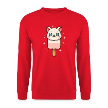 niedliches Katzen-Eis-Motiv für den Sommer - Unisex Pullover - Rot - Vorne - Alina (178cm) & Michal (187cm)