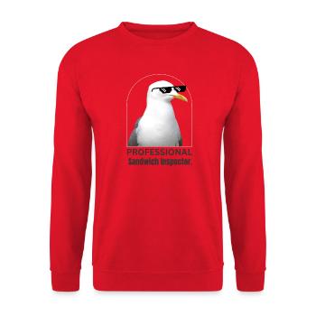Humorvolle Möwe mit Sonnenbrille T-Shirt - Unisex Pullover - Rot - Vorne - Alina (178cm) & Michal (187cm)