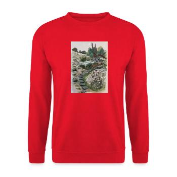Landschaft mit Naturpfad und Wildblumen - Unisex Pullover - Rot - Vorne - Alina (178cm) & Michal (187cm)