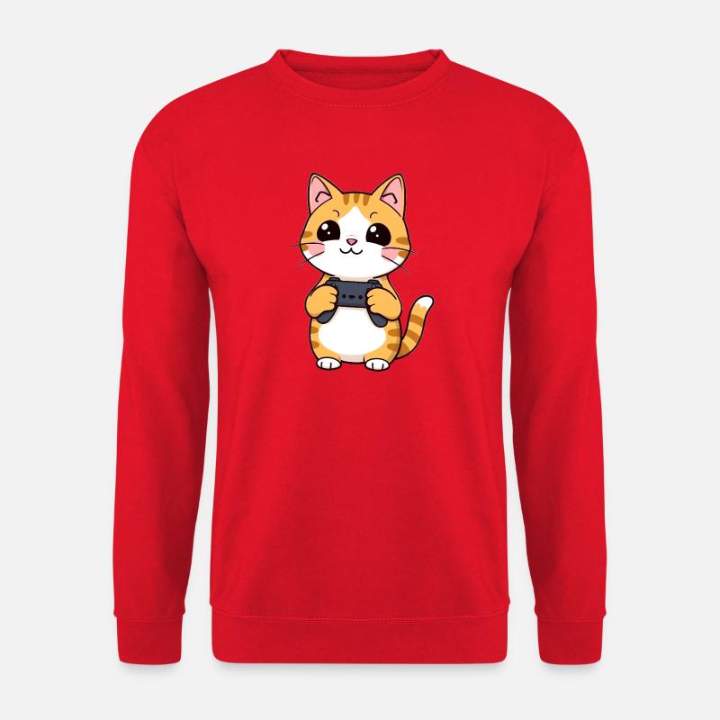 Gaming Katze mit Controller - Unisex Pullover - Rot