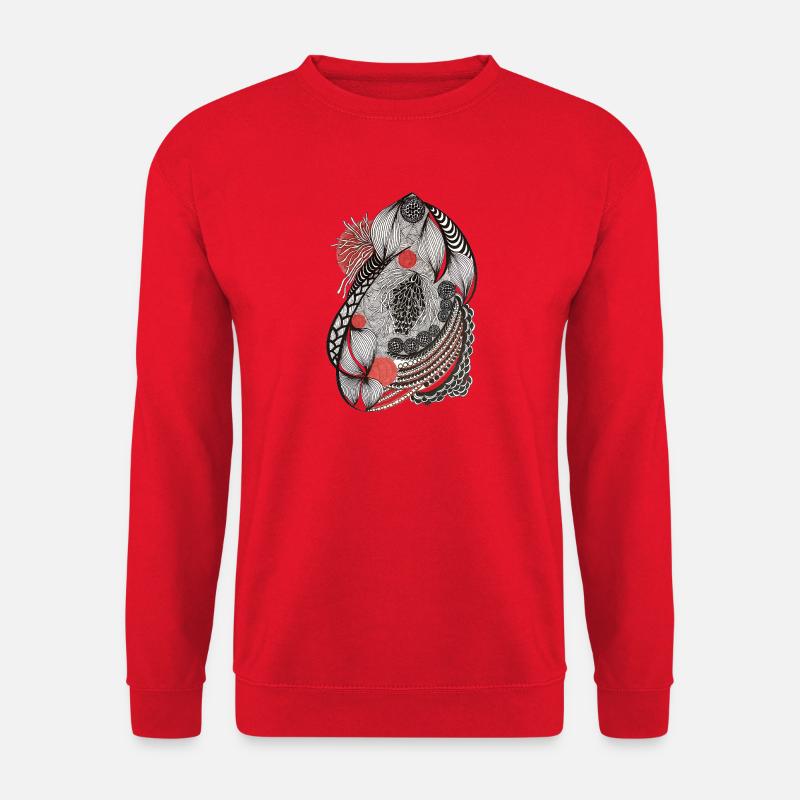 Linienblüten Muster mit rotem Akzent - Unisex Pullover - Rot