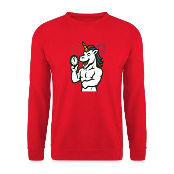 Mascotte illustrée du Temps de la Licorne Forte - Sweat-shirt Unisexe - rouge - Devant - Alina (178cm) & Michal (187cm)
