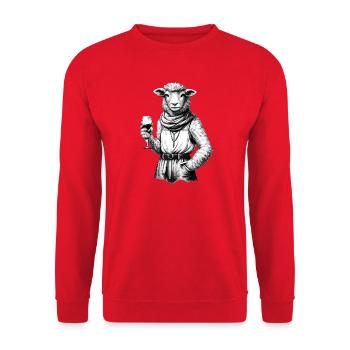 Sheep with wine glass in elegant look - Unisex Sweatshirt - red - Front - Alina (178cm) & Michal (187cm)