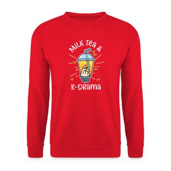 Kawaii Boba Tea Finger Heart K-Pop Drink Design - Unisex Sweatshirt - red - Front - Alina (178cm) & Michal (187cm)