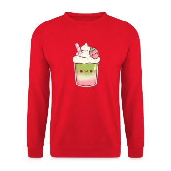 Süßer Eiskaffer Matcha Erdbeer-Latte - Unisex Pullover - Rot - Vorne - Alina (178cm) & Michal (187cm)