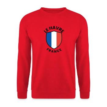 Französischer Flaggenschild mit Blau und Weiß Rot - Unisex Pullover - Rot - Vorne - Alina (178cm) & Michal (187cm)