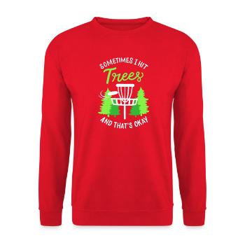 Parfois, je frappe des arbres dans l’art du panier de disc golf - Sweat-shirt Unisexe - rouge - Devant - Alina (178cm) & Michal (187cm)