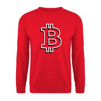 Bitcoin Logo Outline Neon Minimalistisch - Unisex Pullover - Rot - Vorne - Alina (178cm) & Michal (187cm)