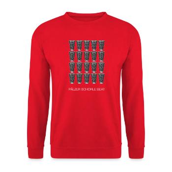 Pälzer Schorle Beat Shirt Dubbeglas Lautsprecher - Unisex Pullover - Rot - Vorne - Alina (178cm) & Michal (187cm)