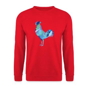 Hühner Fans -  Hahn - Gockel - Blumenhuhn - Bio - Unisex Pullover - Rot - Vorne - Alina (178cm) & Michal (187cm)