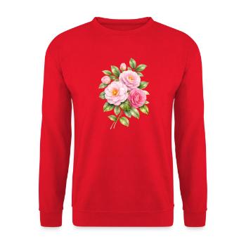Pink Camellia Blossoms Illustration - Unisex Sweatshirt - red - Front - Alina (178cm) & Michal (187cm)