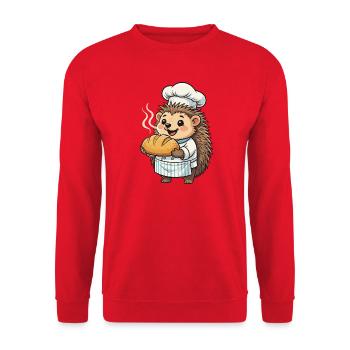 Igelkoch bäckt goldenes Brot - Unisex Pullover - Rot - Vorne - Alina (178cm) & Michal (187cm)