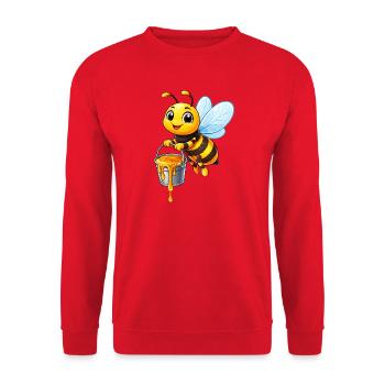 Süße Biene mit Honigeimer Cartoon  - Unisex Pullover - Rot - Vorne - Alina (178cm) & Michal (187cm)