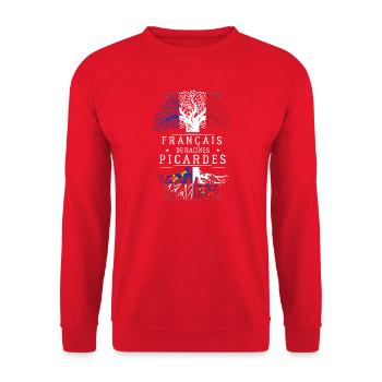 Francais De Racines Picardes T-Shirt Cadeau Humour - Sweat-shirt Unisexe - rouge - Devant - Alina (178cm) & Michal (187cm)