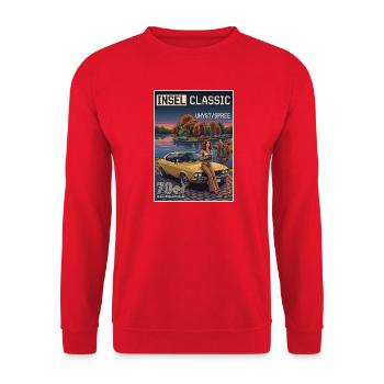 Insel Classic: Vintage Auto Abendstimmung - Unisex Pullover - Rot - Vorne - Alina (178cm) & Michal (187cm)