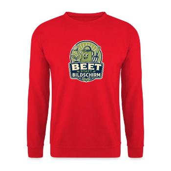 Beet statt Bildschirm – Gartenhumor - Unisex Pullover - Rot - Vorne - Alina (178cm) & Michal (187cm)