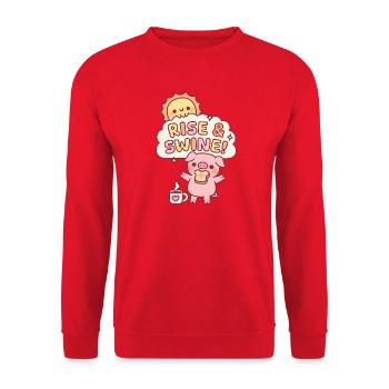 Süßes Schwein mit Toast Raise und Swine Morgenwortspiel - Unisex Pullover - Rot - Vorne - Alina (178cm) & Michal (187cm)