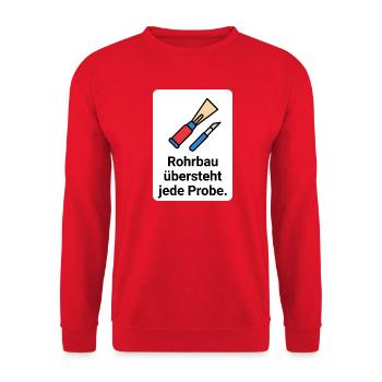 Oboen T-Shirt - Rohrbau Humor - Unisex Pullover - Rot - Vorne - Alina (178cm) & Michal (187cm)