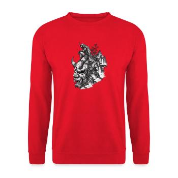 Samuraigeist über Berglandschaft - Unisex Pullover - Rot - Vorne - Alina (178cm) & Michal (187cm)