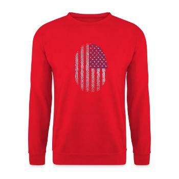 USA Patriotic Fingerprint American Flag - Unisex Pullover - Rot - Vorne - Alina (178cm) & Michal (187cm)