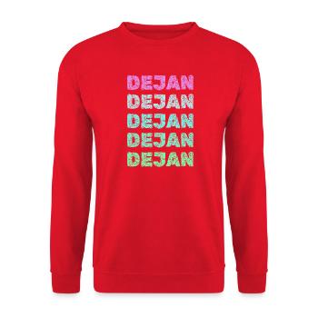 Dejan Gradient Grunge Schriftzug - Unisex Pullover - Rot - Vorne - Alina (178cm) & Michal (187cm)