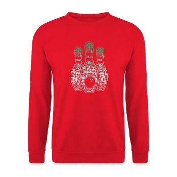 Bowling Pins Und Bowlingkugel Für Bowlingfans - Unisex Pullover - Rot - Vorne - Alina (178cm) & Michal (187cm)