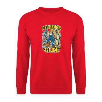 Des hamma glei Handwerker - Unisex Pullover - Rot - Vorne - Alina (178cm) & Michal (187cm)