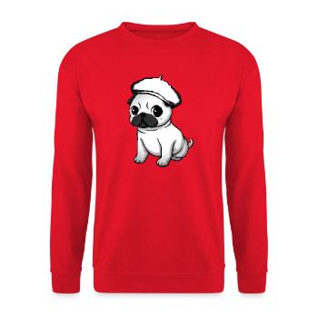 Weißer Basken-Mops - Unisex Pullover - Rot - Vorne - Alina (178cm) & Michal (187cm)