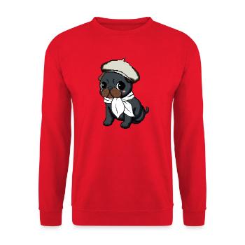 Black Pug Beret - Unisex Pullover - Rot - Vorne - Alina (178cm) & Michal (187cm)