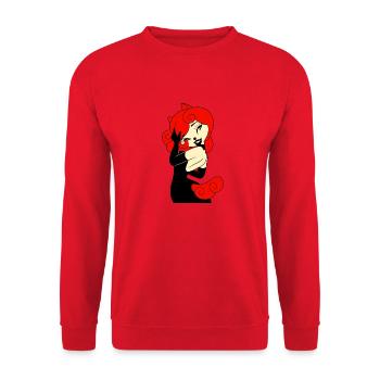 Stylisches Dark Gothic Metal Kapuzen-T-Shirt - Unisex Pullover - Rot - Vorne - Alina (178cm) & Michal (187cm)