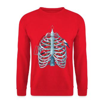 Caged Heart - Ribcage, Blossoms & Bird Surreal Art - Unisex Sweatshirt - red - Front - Alina (178cm) & Michal (187cm)