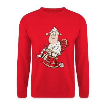 Strickendes Schaf I Oma Großmutter Fun Shirt - Unisex Pullover - Rot - Vorne - Alina (178cm) & Michal (187cm)