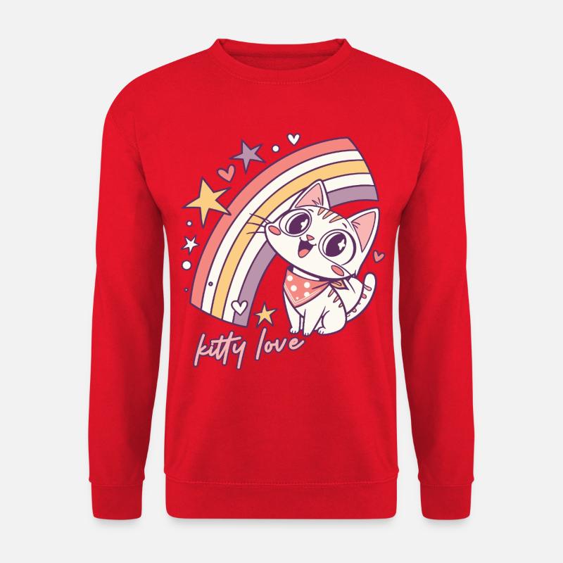 Kitty Love Regenbogenkatze Illustration - Unisex Pullover - Rot