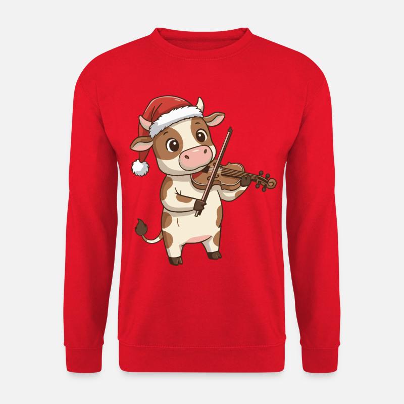 Weihnachtskuh-Farmtier spielt Geige - Unisex Pullover - Rot